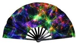 12 pieces 13.5 Inch Line Gid Dancing Jumbo Fans "galaxy" - Party Novelties