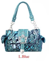 12 pieces Rhinestone Crown Buckle Western Purse - Light Blue - Leather Purses and Handbags
