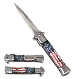 12 of 9-inch Spring Assisted Stiletto Usa Flag Design