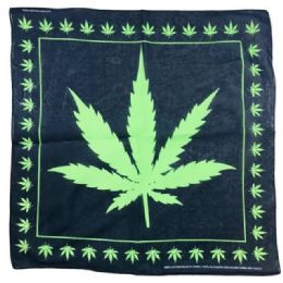 12 pieces Large Green Marijuana Leaf Bandanas - Bandanas