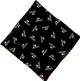 12 pieces Cotton "i Love Jesus" Bandanas - Black - Bandanas