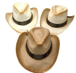 12 pieces Woven Cowboy Hats With Metal Eagle Design - Cowboy & Boonie Hat