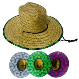 12 Pieces Lifeguard Straw Sun Hats - Psychedelic Marijuana Pattern - Sun Hats