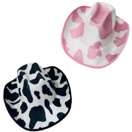 12 pieces Cow Print Felt Cowboy Hats - Black And Pink - Cowboy & Boonie Hat