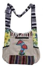 5 Pieces Nepal Handmade Cotton/hemp Sling Bags With Side Pockets - Mushroom & Tie Dye Marijuana Leaf - Draw String & Sling Packs