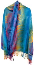 12 pieces of Large Rose Rainbow Print Pashmina Scarves - Assorted
