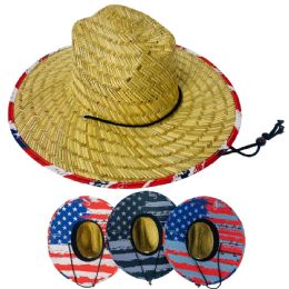 12 Pieces Lifeguard Straw Sun Hats - Usa Flag Pattern - Sun Hats