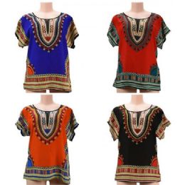 12 pieces Summer Tribal Print Short Sleeve Tops - Assorted - Womens Fashion Tops