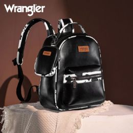 12 pieces of Cow Print Trimmed Wrangler Backpack With Coin Pouch - Black