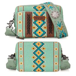 4 Pieces Wrangler Aztec Printed Crossbody Purse With Wallet Compartment - Green - Draw String & Sling Packs
