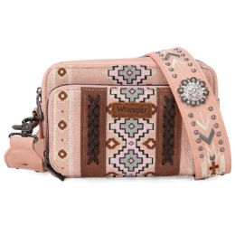 4 Pieces Wrangler Aztec Print Crossbody Purse With Wallet Compartment - Pink - Draw String & Sling Packs