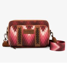 4 Pieces Wrangler Aztec Pattern Crossbody Purse With DuaL-Sided Print - Dark Pink - Draw String & Sling Packs