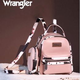 12 pieces of Wrangler Cow Print Trimmed Mini Backpack With Coin Pouch - Pink