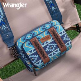 4 Pieces Wrangler Aztec Printed Crossbody Purse With Wallet Compartment - Navy - Draw String & Sling Packs