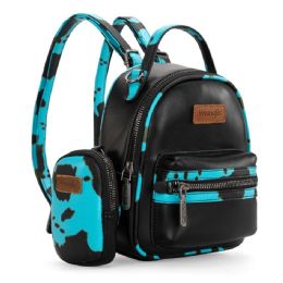 12 pieces of Wrangler Cow Print Trimmed Mini Backpack With Coin Pouch - Turquoise