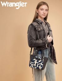 4 Pieces Wrangler AlL-Over Cow Print Mini Tote Bag - Black - Draw String & Sling Packs
