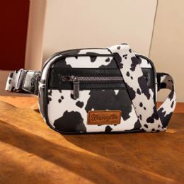 12 pieces Wrangler Cow Print Belt Bag - Black & White - Fanny Pack