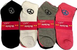 108 Pieces Solid Color Peace Sign Woman Socks - Womens Crew Sock