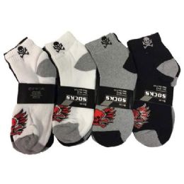 96 pieces Skull Print Man Socks Dozen - Mens Tube Sock