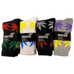 24 pieces MultI-Color Marijuana Socks - Mens Tube Sock