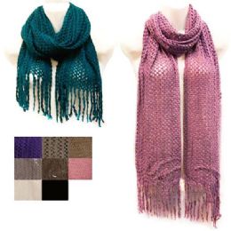 12 pieces of Knitted Net Style Scarves With Fringes Assorted Colors