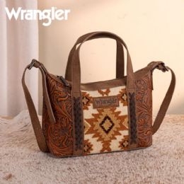 12 pieces Wrangler Tooled Aztec Pattern Print Tote/crossbody - Brown - Tote Bags & Slings