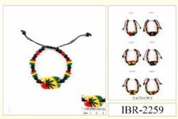 12 pieces Rasta Color Marijuana Centerpiece Bracelets - Assorted - Bracelets