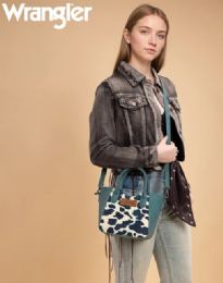12 pieces Wrangler AlL-Over Cow Print Mini Tote BaG-Turquoise - Tote Bags & Slings