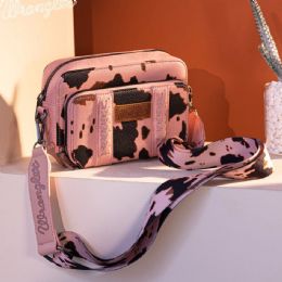 12 pieces Wrangler Cow Print Crossbody Purse With Wallet Compartment - Pink - Handbags
