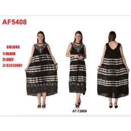 12 pieces of Rayon Crepe Tie Dye V-Neck Sectioned Long Dresses - Assorted