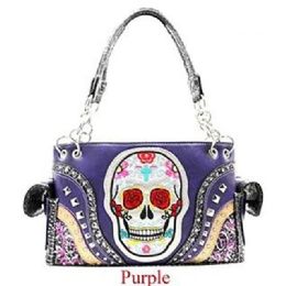 12 pieces Western Skull Embroidery Purse - Purple - Leather Purses and Handbags