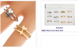 12 pieces Heart Cross Design Goden Silver Double Ring - Rings