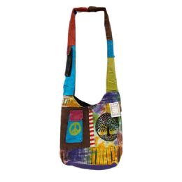 5 pieces Handmade RazoR-Cut Patchwork Hobo Bags With Front Pocket - Tree Of Life & Peace Sign - Handbags