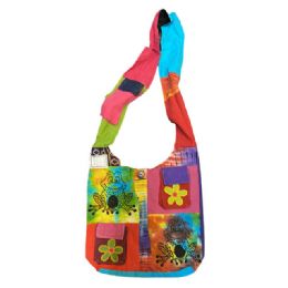 5 pieces Nepal Handmade Hobo Bags With Front Pockets - Tie Dye Frogs & Flowers - Handbags