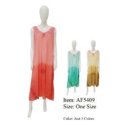 12 pieces of Rayon Crepe Tie Dye V-Neck Long Dresses - Assorted