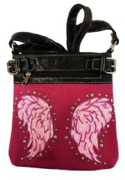 12 pieces Rhinestone Wing Design Crossbody Bag - Hot Pink - Handbags