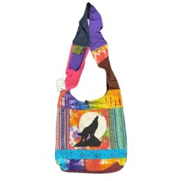 5 pieces Handmade Hobo Bags - Tie Dye Wolf With Moon - Handbags