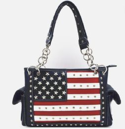 12 pieces American Flag Purse Rhinestone Patriotic Handbag Concealed Satchel Bag - Navy - Handbags