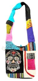 5 pieces Nepal Handmade Cotton/hemp Bags With Front Pocket - Colorful Sugar Skull Design - Handbags