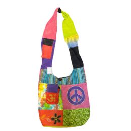 5 pieces Nepal Handmade Hobo Bags With Front Pocket - Peace Sign Flower Patchwork - Handbags