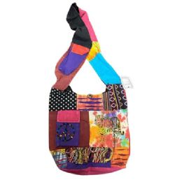 5 pieces Handmade Patchwork Hobo Bags With Front Pocket - Tie Dye Peace Sign & Tiger - Handbags