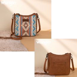 4 Pieces Wrangler Sherpa Aztec Canvas Crossbody - Brown - Draw String & Sling Packs