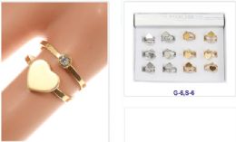 12 pieces Diamond Heart Golden And Silver Double Ring - Rings
