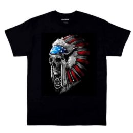 12 pieces Patriotic Chief Skull Black Color T-Shirts - Patriotic Tees