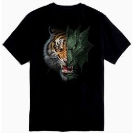 12 pieces Half Dragon Tiger Black Color Tshirt Plus Size - Retro Tees