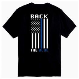 12 pieces Vertical Thin Blue Line Flag "back The Blue" T-Shirts - Black M/l/xl - Patriotic Tees