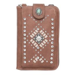 12 pieces Montana West American Bling Southwestern Collection Crossbody Wallet Purse - Brown - Shoulder Bags & Messenger Bags