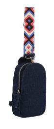 12 pieces Unisex Crossbody Sling Purse With Embroidered Guitar Strap - Dark Denim - Shoulder Bags & Messenger Bags