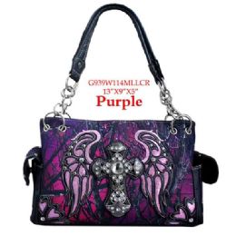 12 pieces Winged Cross Tree Camo Handbag - Purple - Handbags