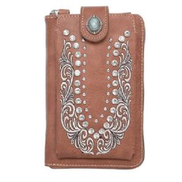 12 pieces American Bling Embossed Crossbody Wallet Purse - Brown - Shoulder Bags & Messenger Bags